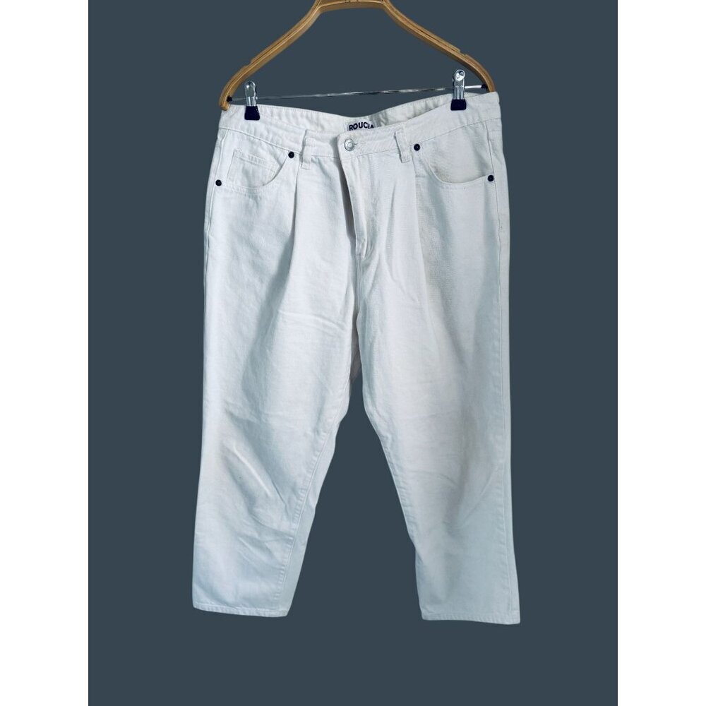 Roucha Womens Denim Cropped Jeans 100% Cotton Casual Style White Size C/Large